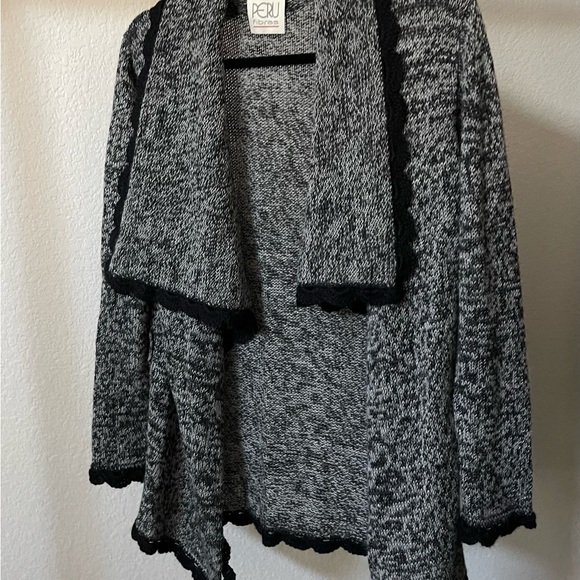 Baby Alpaca Belted Peru Cardigan Sweater Black White Size S - Picture 7 of 10